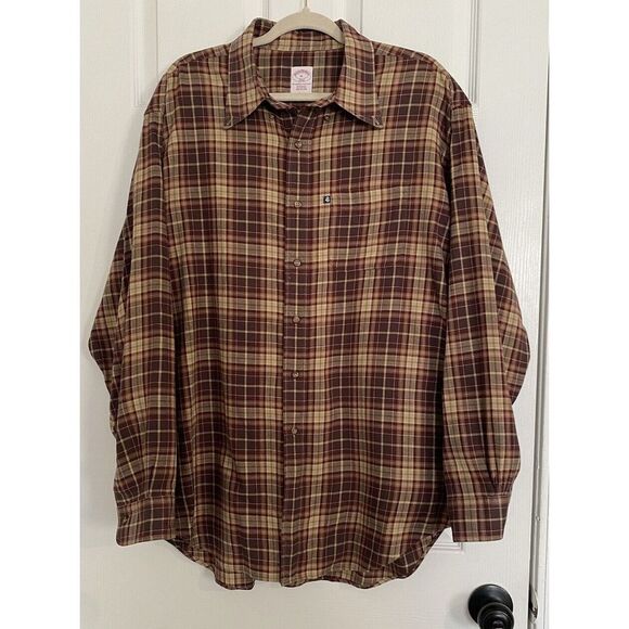 Brooks Brothers Flannel Plaid Red Cotton Button Down Long Sleeve Shirt Size XL - Picture 1 of 11
